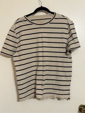 Banana Republic Cream and Black Striped Short Sleeve Tee